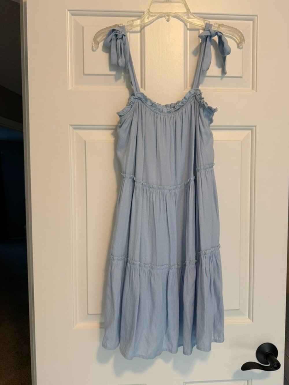 Mi Ami Light Blue Tie Strap Tiered Mini Dress Size Medium